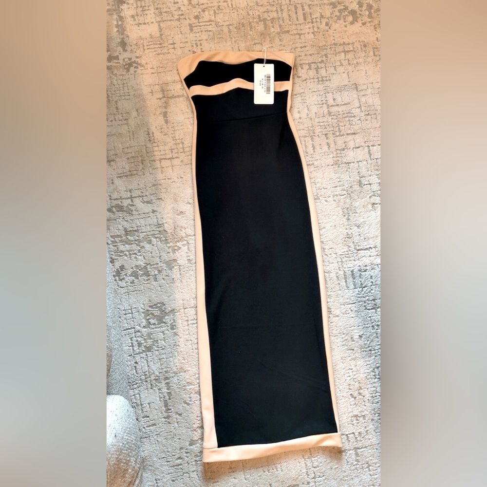 Elegant Strapless Black and Tan Dress xs